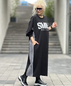 Smile Beyaz Şeritli Oversize Elbise - Görsel 4