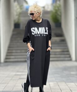 Smile Beyaz Şeritli Oversize Elbise