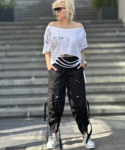 Asimetrik Lazer Detay Beyaz Tshirt