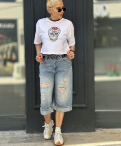 Taşlı Kurukafa Tişört