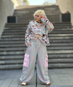 Lazer kesik Sweatshirt Gri